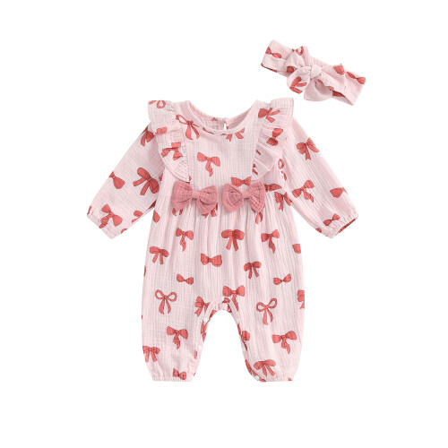 (3-6 Months, Pink) Dívčí overaly s a čelenkou.