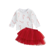 (2-3 Years, White) Ensemble 2 pièces petite fille : sweat à manches longues Noël et jupe en tulle.
