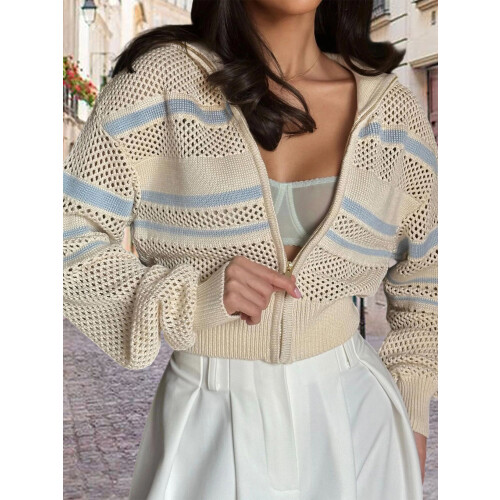 (L, Beige) Gilet en maille manches longues 2