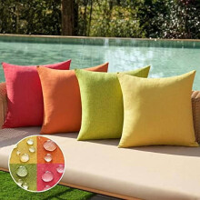 Confezione da 4 federe per cuscini da esterno impermeabili in lino, 40x40 cm, stile rustico, compatibili con imbottiture standard, rosso/verde
