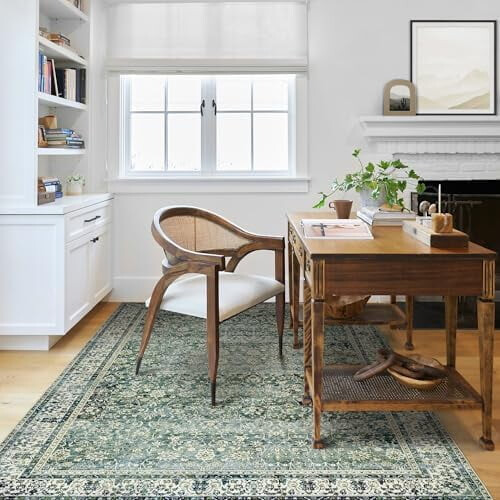 Dark Green Boho Area Rug 4x6 ft Polyester Rubber-Backed 2