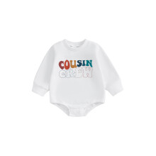 (6-12 Months, White) Combinaison bébé garçon/fille, body à manches longues col rond avec imprimé lettres, pour nouveau-né
