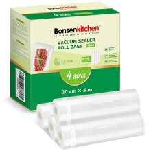 Bonsenkitchen Vacuum Food Sealer Rolls Bags 4 Rolls 20 x 500 cm, BPA Free, Commercial Grade Textured Food Vacuum Sealer Bag, Thick Embossed Bags for