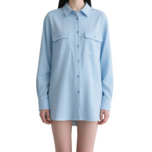 (XL, Light Blue) Chemises à boutons avec poches