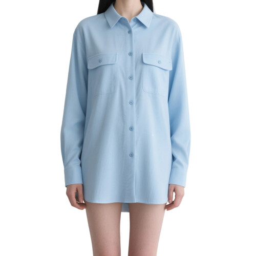 (XL, Light Blue) Chemises à boutons avec poches