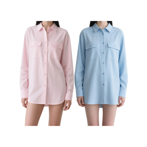 (XL, Light Blue) Chemises à boutons avec poches 2