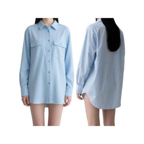 (L, Light Blue) Chemises à boutons avec poches 1
