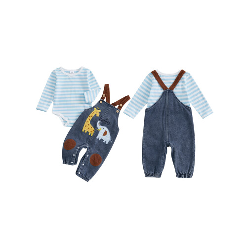 (0-3 Months, Blue) Ensemble 2 pièces pantalon bretelles. 1