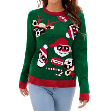 (XL, Green Women) Family Matching Christmas Sweater Parent-child Long Sleeve Crewneck Elk Jacquard Pullover