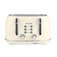 Salter Retro Cream 4-Slice Toaster ? ?Wide Slots, 6 Browning Levels, Defrost, Reheat, Cancel Functions, Removable Crumb Tray, Extra Thick