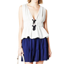 (S, White) Women's Summer Tank Tops Stylish Decorative Bows Bud Hem V Neck Sleeveless Camisole