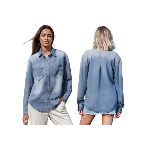 (S, Blue) Camisa vaquera mujer, con bolsillos. 1