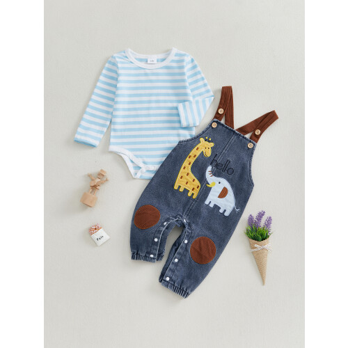 (9-12 Months, Blue) Ensemble 2 pièces pantalon bretelles. 2