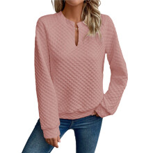 (XL, Pink) Women's Spring Autumn Loose Sweatshirt Long Sleeve V Neck Simple Pullover