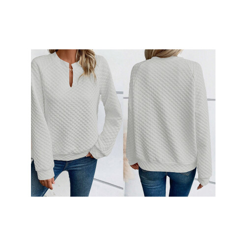 (L, White) Sweat-shirt ample à et l'automne. 1