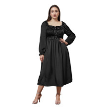 (XXXXXL, Black) Női vintage hosszú lenge ruha