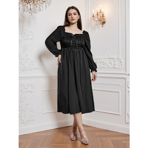 (XXXXXL, Black) Robe longue vintage taille, fluide 2