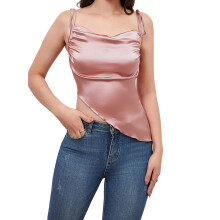 (M, Pink) Débardeurs asymétriques unis femme, coupe ajustée, col bénitier, dos nu, style streetwear été