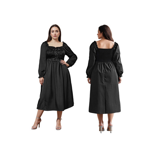 (XXXL, Black) Robe longue vintage taille, fluide 1