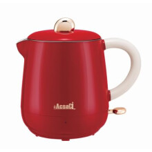 +AcsaCi Electric Double Wall Red Kettle, 600ml, NW 580g, Inside SS Food Grade, Outside Plastic Safety Cool Touch, Save Energy, 1000W, Perfect for 1-2