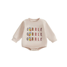 (6-12 Months, Beige) Grenouillère bébé, manches longues, col rond, imprimé dinde, tenue automnale Thanksgiving, pour filles et garçons