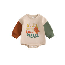 (0-3 Months, Beige) Combinaisons et sweats pour bébés, Thanksgiving, manches longues contrastées, bodies d'automne avec imprimé dinde
