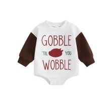 (12-18 Months, White) Combinaison bébé décontractée pour Thanksgiving, manches longues, col rond, imprimé lettres, coupe ample