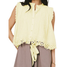 (L, Yellow) Chemisiers d'été femme, à boutons, décontractés et élégants, unis, sans manches, coupe ample
