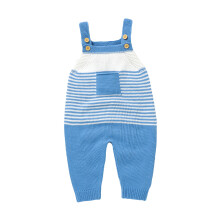 (0-1 Months, Blue) Combinaison-pyjama rayée pour bébé, sans manches, à col carré et en maille côtelée, boutonnée