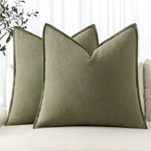 Hellolivgrüne Leinenkissenbezüge, 45 x 45 cm, Boho-Landhausstil, neutrale Akzentkissen für Sofa/Bett, 2er-Pack