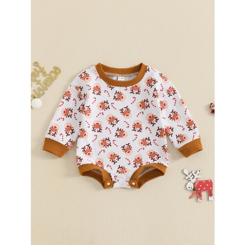 (3-6 Months, White) Χριστουγεννιάτικη φόρμα με στάμπα Elk 2