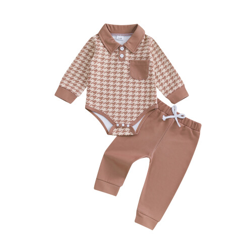 (6-12 Months, Khaki) Conjunto outono bebê 2 peças.