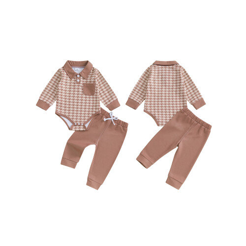 (6-12 Months, Khaki) Conjunto outono bebê 2 peças. 1