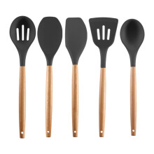 Conjunto de Utensílios de Cozinha em Silicone Antiaderente - Conjunto de 5 Peças, Preto