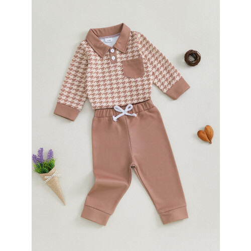 (0-3 Months, Khaki) Conjunto outono bebê 2 peças. 1