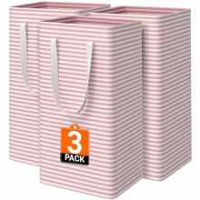 3er-Pack wasserdichter, freistehender Wäschekorb (88 l), zusammenklappbar mit verstärkten Griffen, rosa – geeignet für Studentenwohnheim und