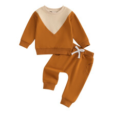 (2-3 Years, Brown) Herbstoutfit für Kleinkinder: Sweatshirt mit Rundhalsausschnitt, langen Ärmeln und lange Hose (2-teilig)