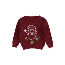 (2-3 Years, Red) Suéter infantil de Natal com Papai Noel bordado, manga comprida, gola redonda e malha canelada.