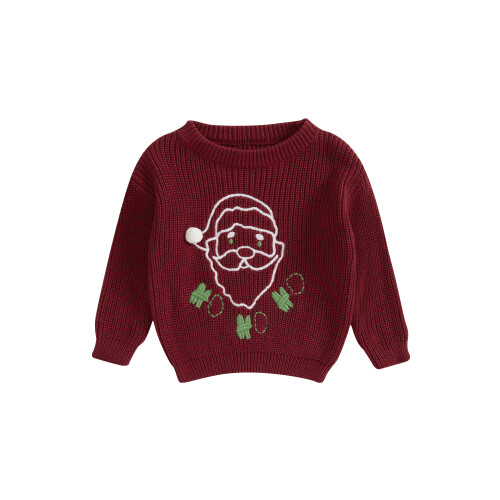 (18-24 Months, Red) Weihnachtspullover für Kinder, gerippt, Strickpullover