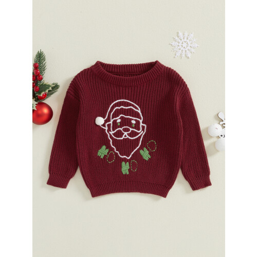 (6-9 Months, Red) Weihnachtspullover für Kinder, gerippt, Strickpullover 2
