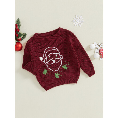 (3-6 Months, Red) Weihnachtspullover für Kinder, gerippt, Strickpullover 2