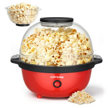 KOMORE Popcorn Machine Popcorn Maker Round, Non-stick Coated, Removable Lid, Sugar, Oil & Butter Supportable, Electric Pop Corn Maker Machine for