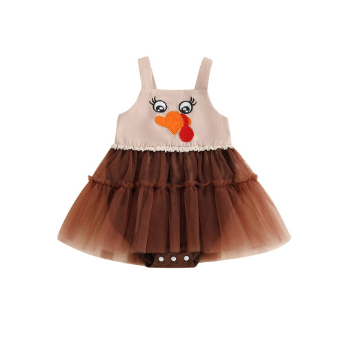 (0-3 Months, Beige) Dívčí dětské šaty z krocana