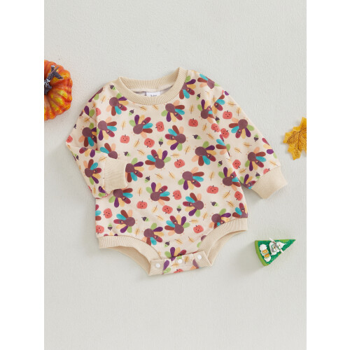 (3-6 Months, Apricot) Ολόσωμη φόρμα γαλοπούλας στάμπα ευχαριστιών. 2
