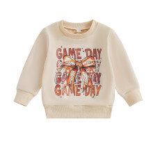 (18-24 Months, Khaki) Sweat-shirt fille football, nœud papillon, col rond, manches longues, pull décontracté hiver automne