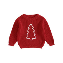 (3-6 Months, Red) Pulls de Noël pour enfants, broderie sapin, col rond, manches longues, hauts d'automne