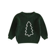 (12-18 Months, Green) Pulls de Noël pour enfants, broderie sapin, col rond, manches longues, hauts d'automne