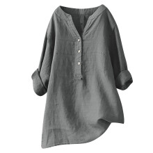 Blusas de verano para mujer, tops de verano, cuello en V, manga larga, holgadas, de algodón y lino, tipo túnica.