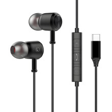Wired Headphones USB C,HD Sound In-Ear Earphones with Mic,Alloy Built Volume Control Earphones,Universal USB C Wired Earbuds,Black