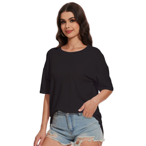 Top da donna a maniche corte con scollo rotondo, camicie estive 2